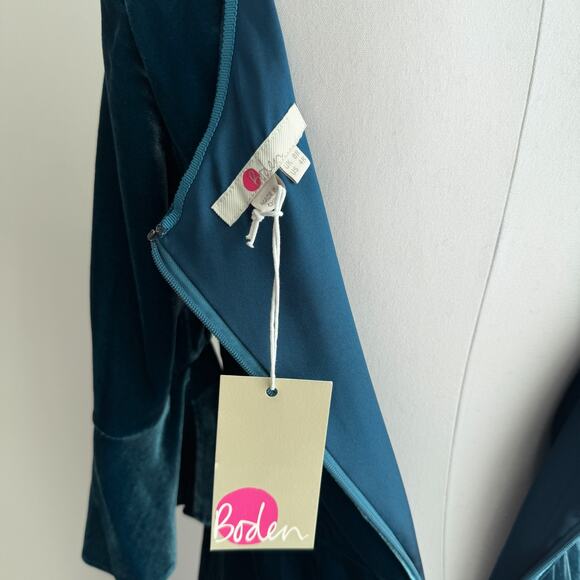Boden Dress 4R Blue Velvet Teal Flutter Sleeve Silk Blend Elegant Old Money Chic - Picture 8 of 11